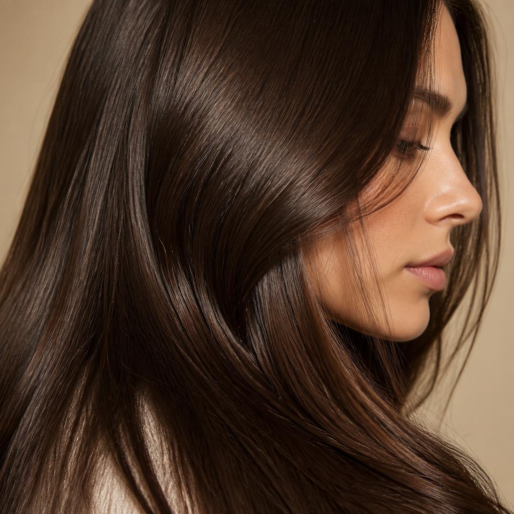 smooth glossy hair after using auralish keratin repair serum